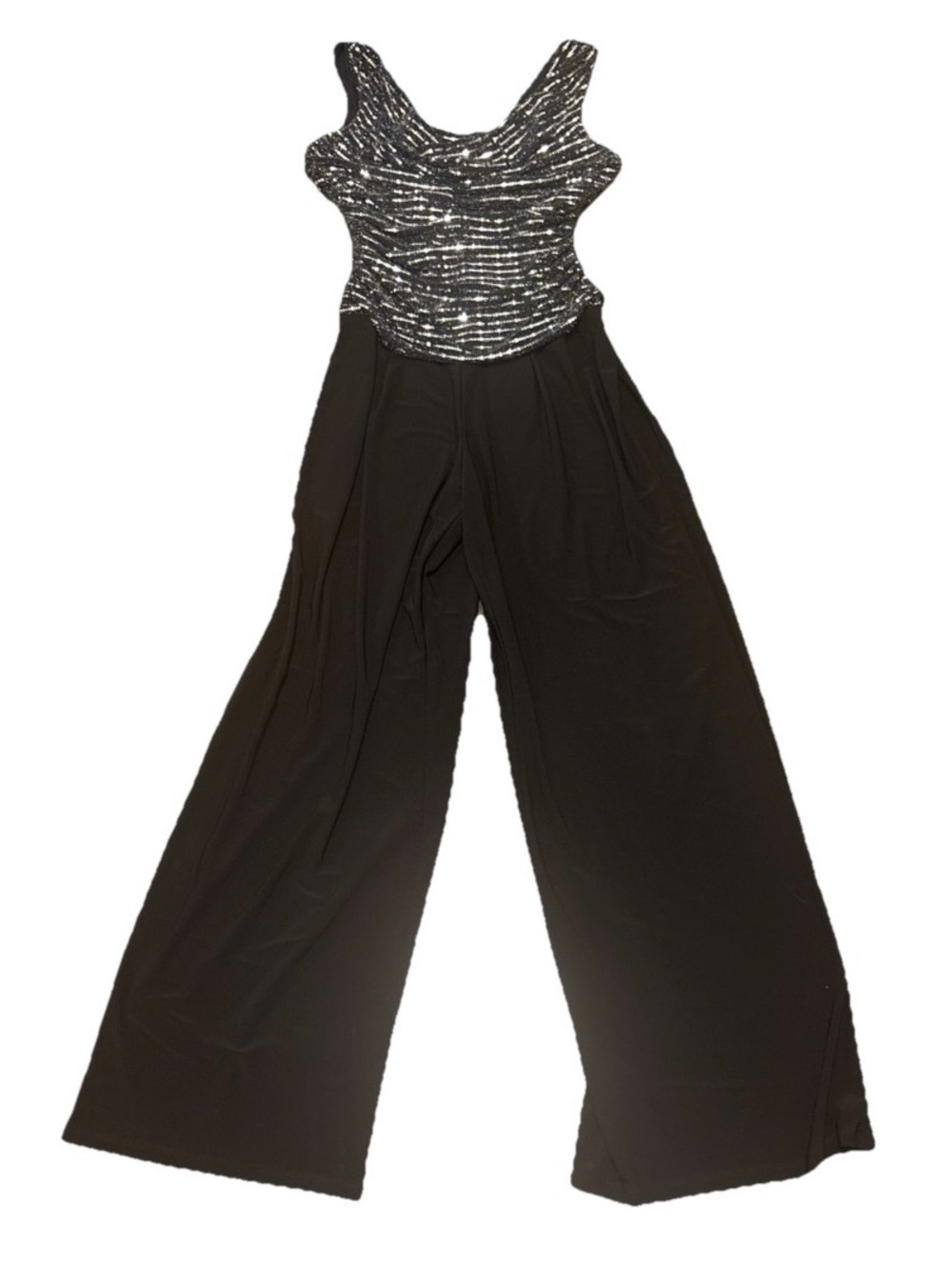 Roz & Ali Black Wide-Leg Jumpsuit with Silver Metallic Bodice